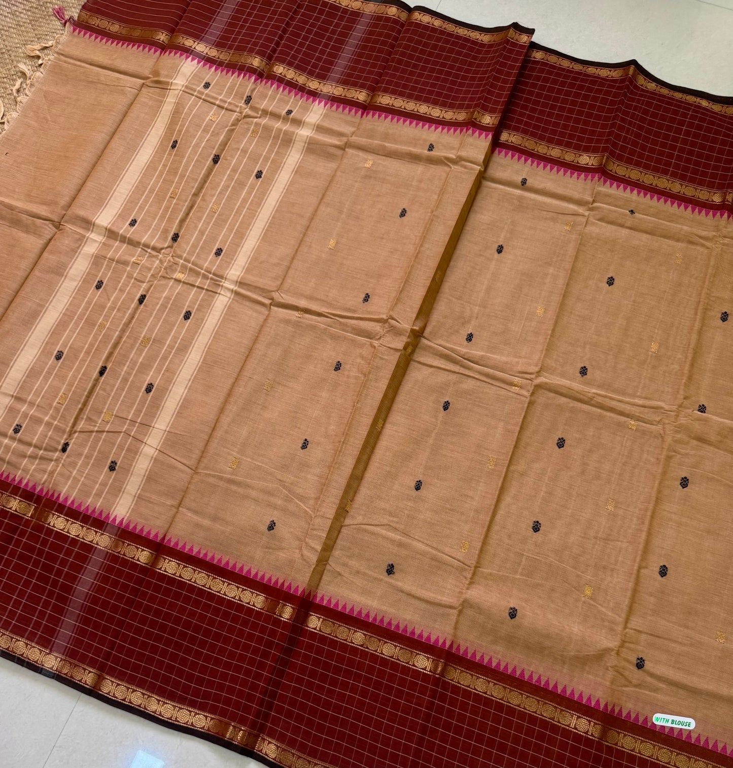 Handloom Kanchi Cotton Saree Checks Border| DSAE009