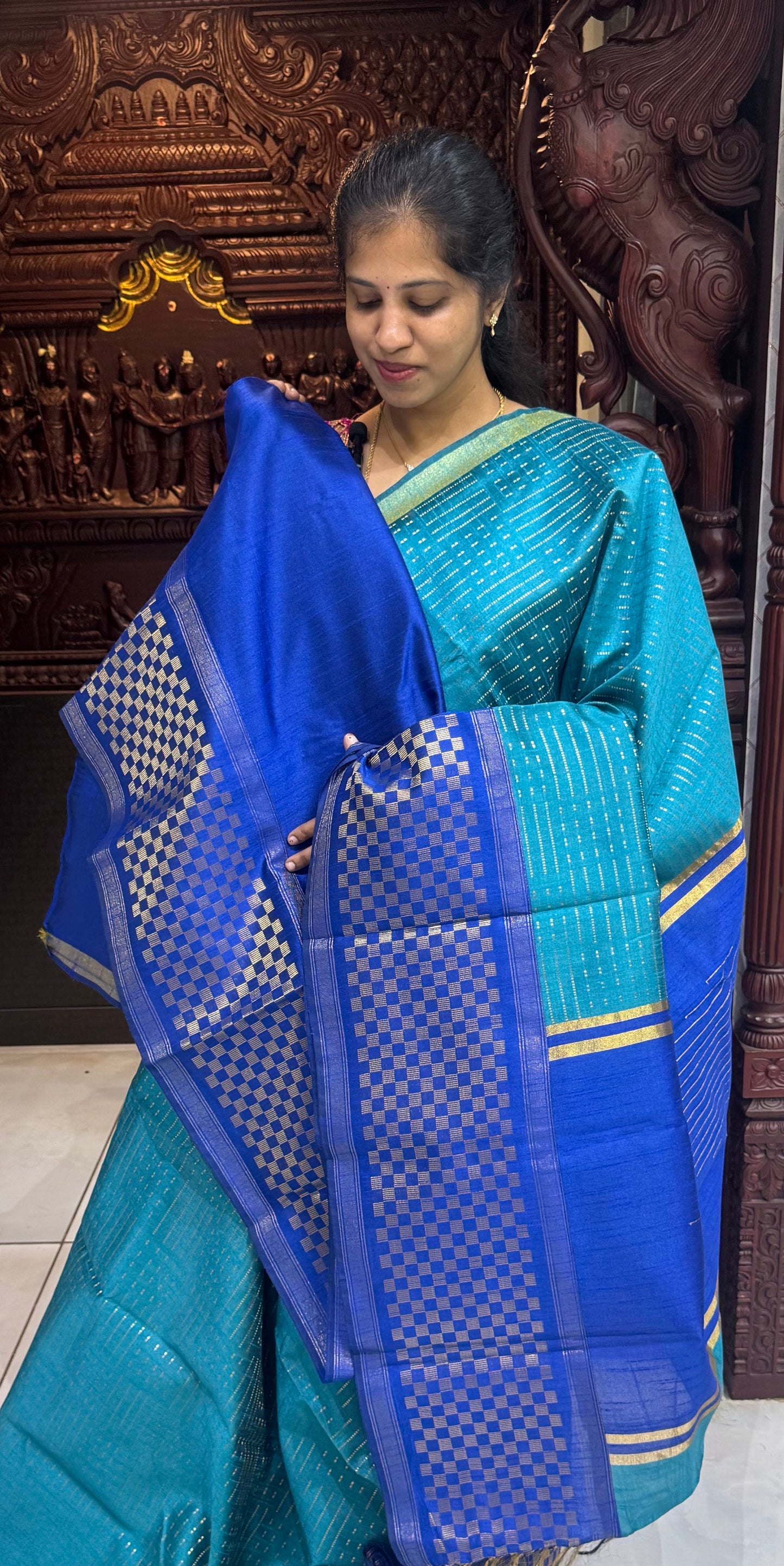 Semi Raw Silk Sarees with Checks Border 1905| DSAD029