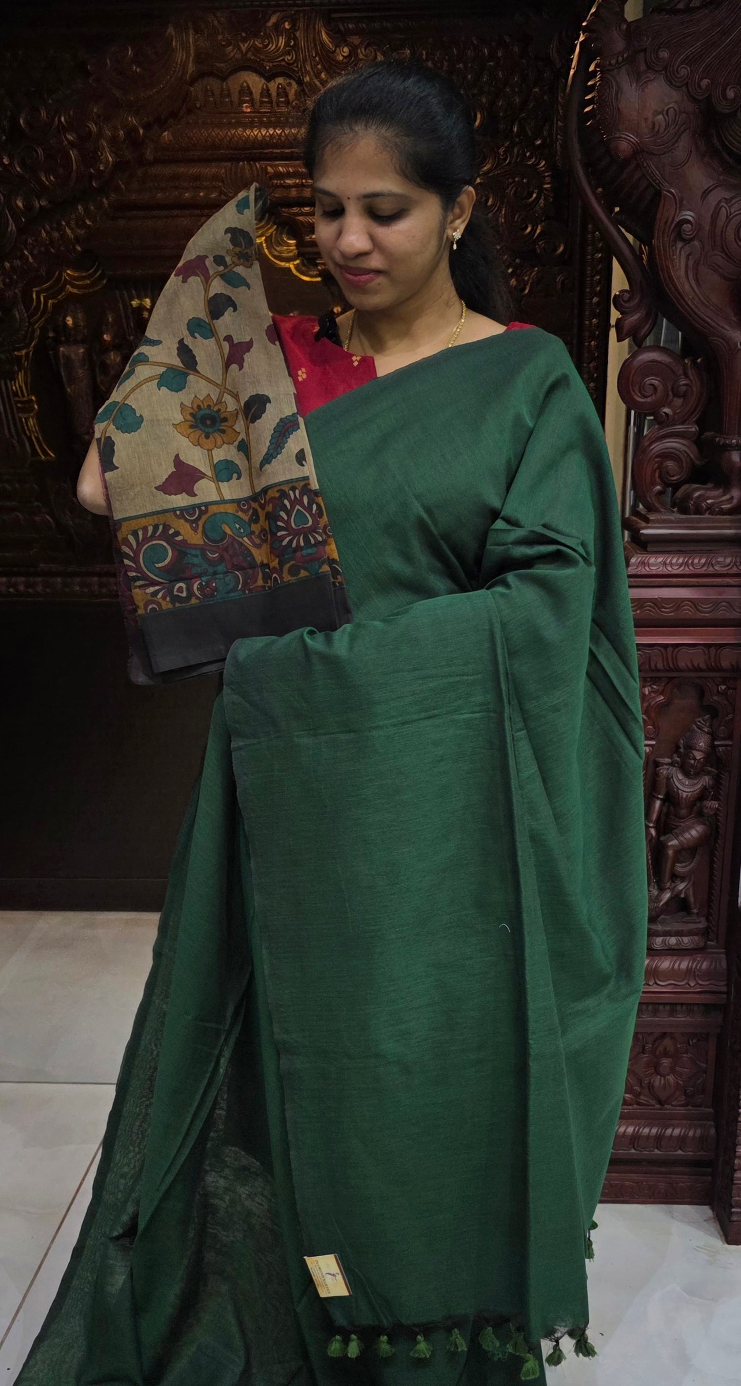 Khadi Cotton Sarees With Kalamkari Blouse | DSAD013