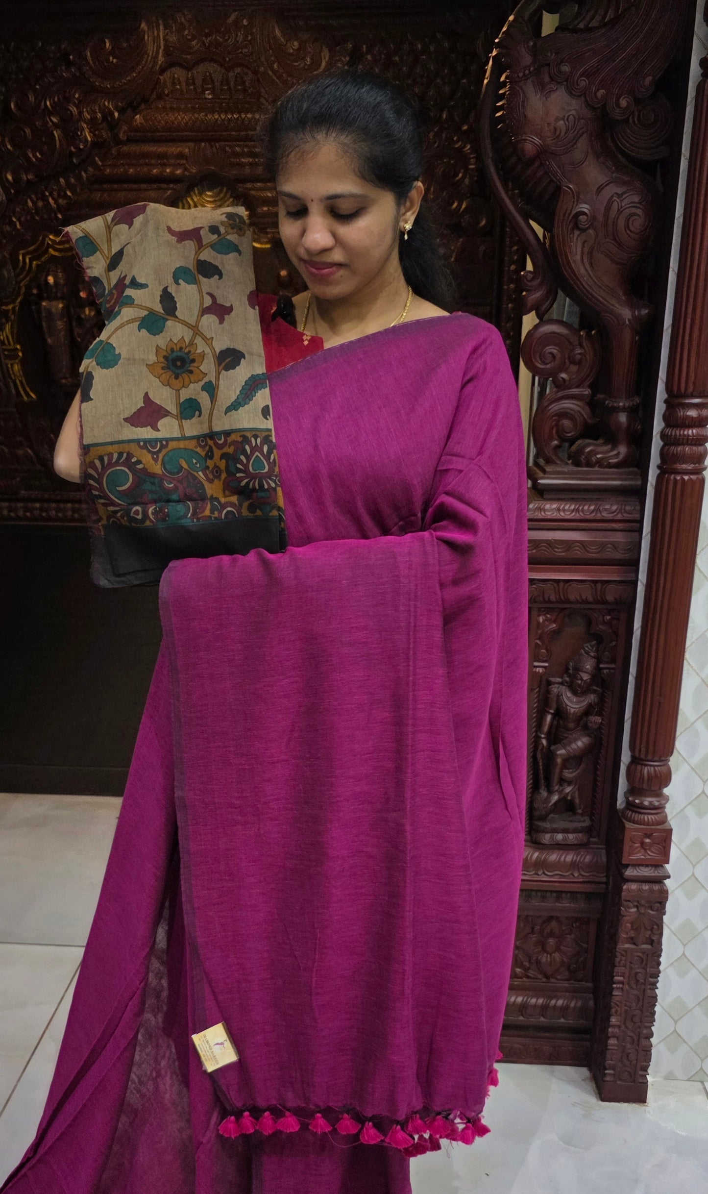 Khadi Cotton Sarees With Kalamkari Blouse | DSAD013