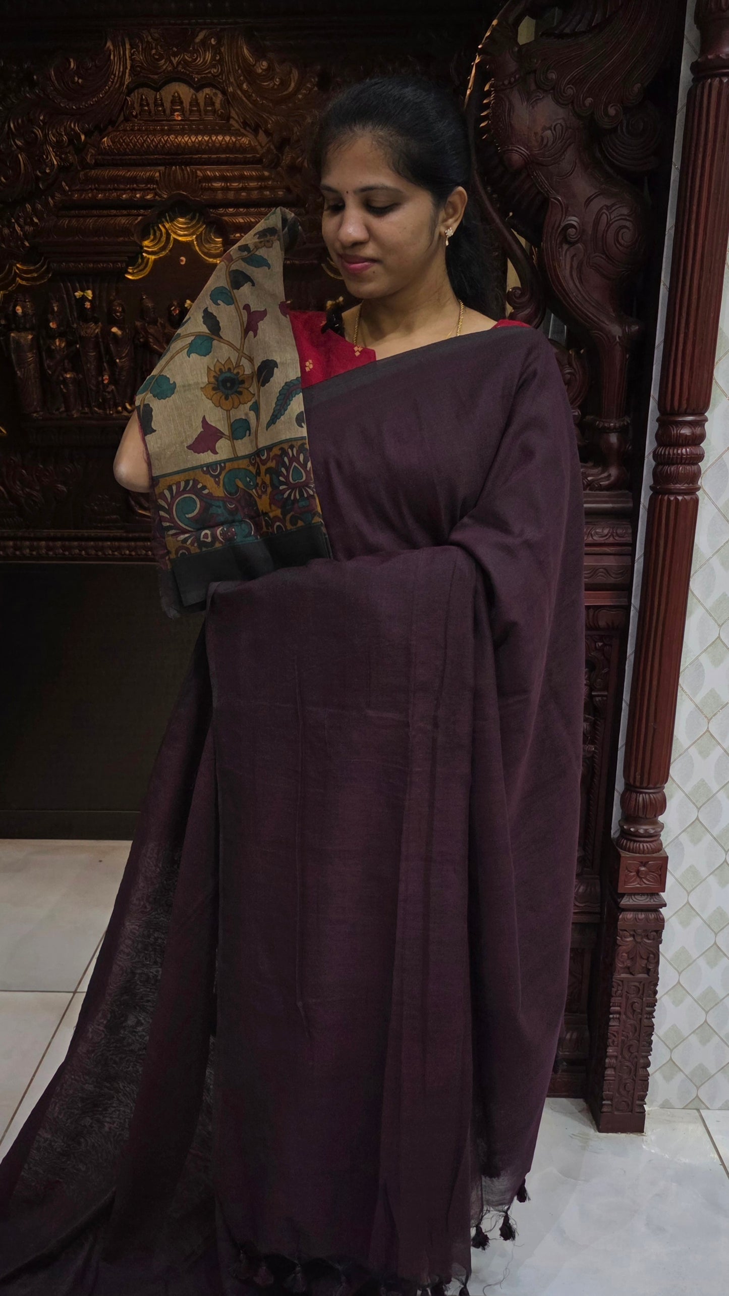 Khadi Cotton Sarees With Kalamkari Blouse | DSAD013