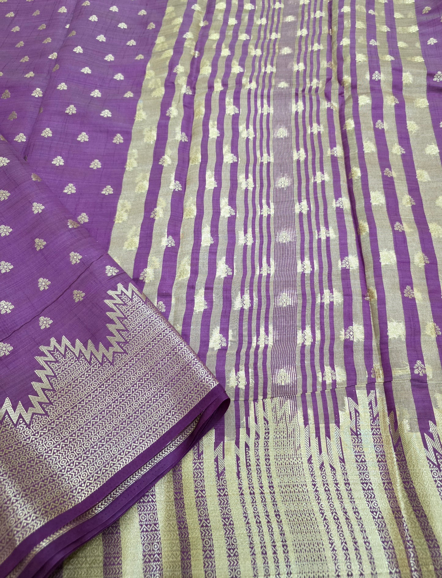 Semi Tussar Sarees With Temple Border | DSM108