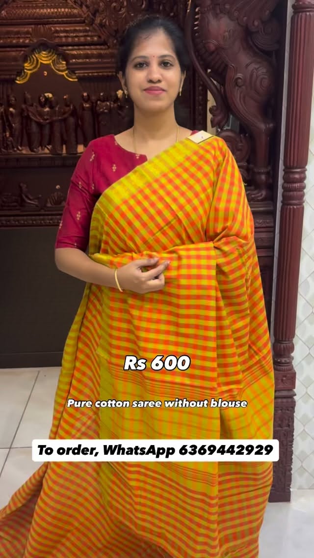 Pure cotton saree with small zari border | without blouse saree |

WhatsApp bookings only, 
To order