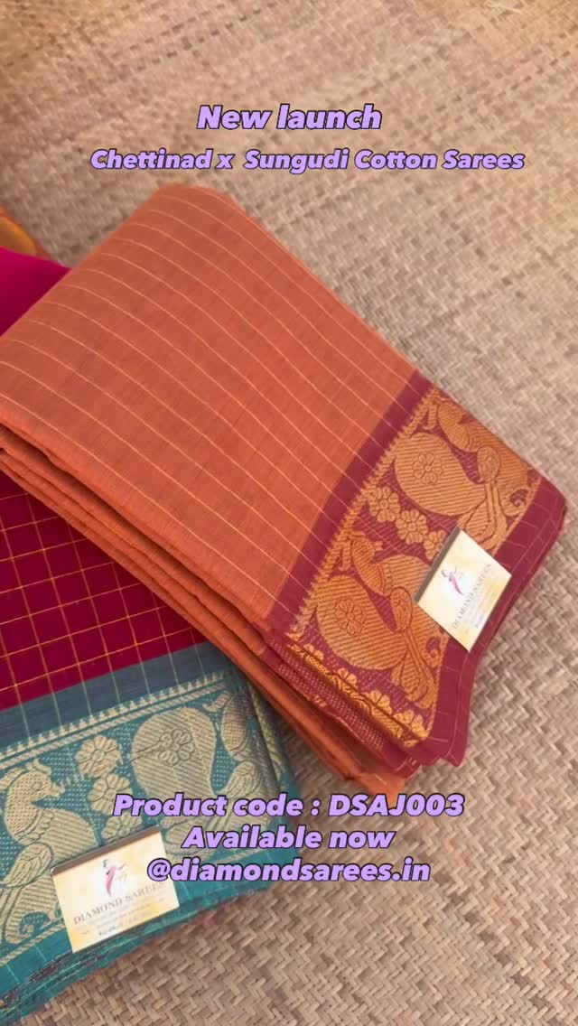 New launch!

 Chettinad x Sungudi Cotton Sarees💥
Without blouse sarees

Price Rs 990

Book now @
Wh