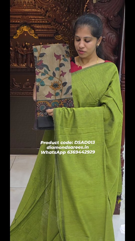 💥Plain khadi cotton saree with beautiful kalamkari blouse💥