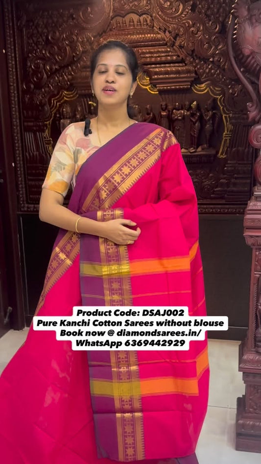 Kanchi Cotton Sarees☘️
With Zari Border 
Without blouse sarees

Product Code: DSAJ002

Bookings avai