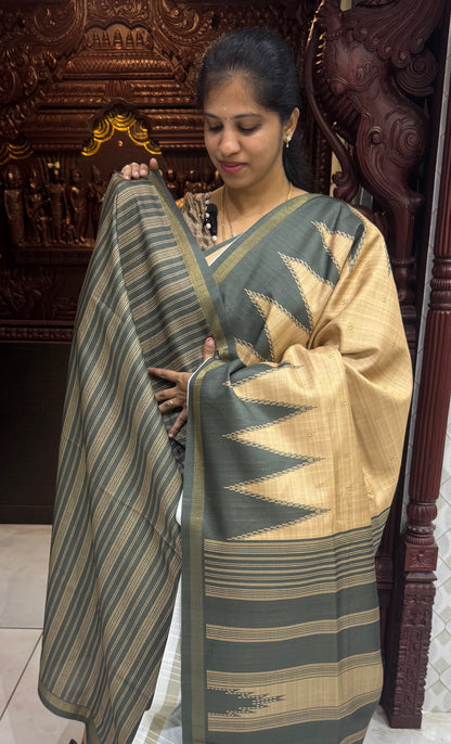 Art Tussar Silk Sarees With Temple Border | DSM120