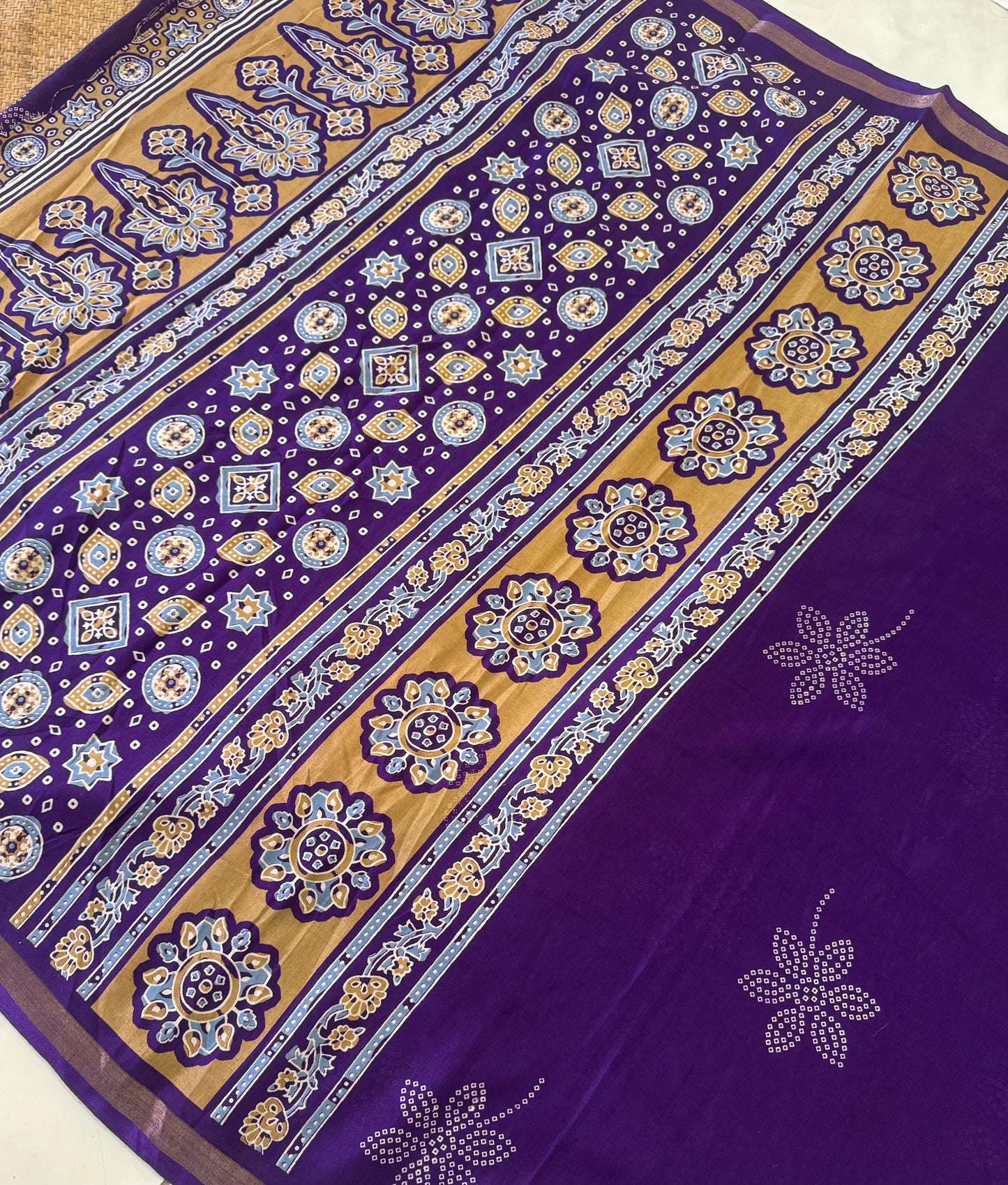 Printed Semi Dola Silk Sarees with Ajrak Pallu| DSM125