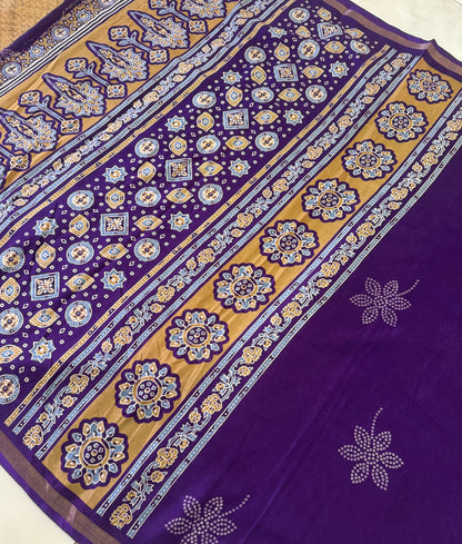Printed Semi Dola Silk Sarees with Ajrak Pallu| DSM125