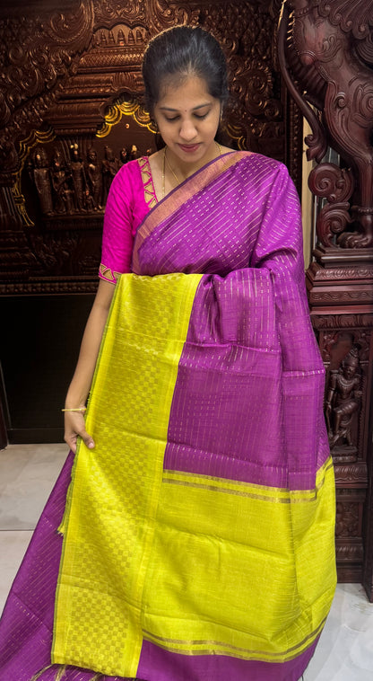 Semi Raw Silk Sarees with Checks Border 1905| DSAD029
