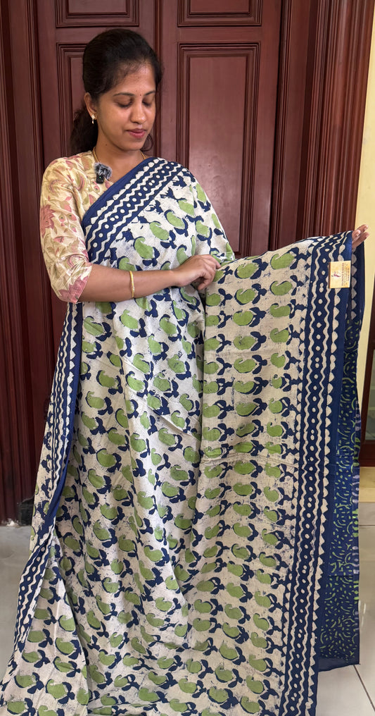 Handblock Print MulMul Cotton Sarees | DSAN002