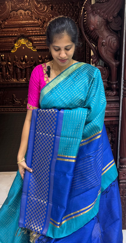 Semi Raw Silk Sarees with Checks Border 1905| DSAD029