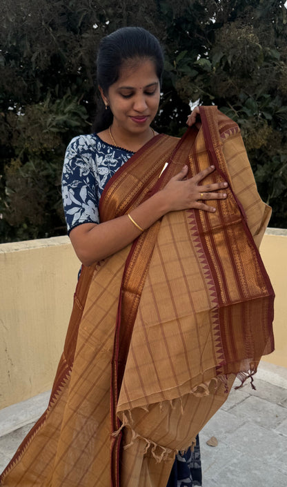 Handloom Kanchi Cotton Saree with Kattam Butta| DSAF003