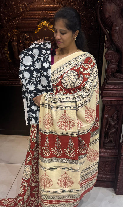 Handblock Print MulMul Cotton Sarees | DSAN001
