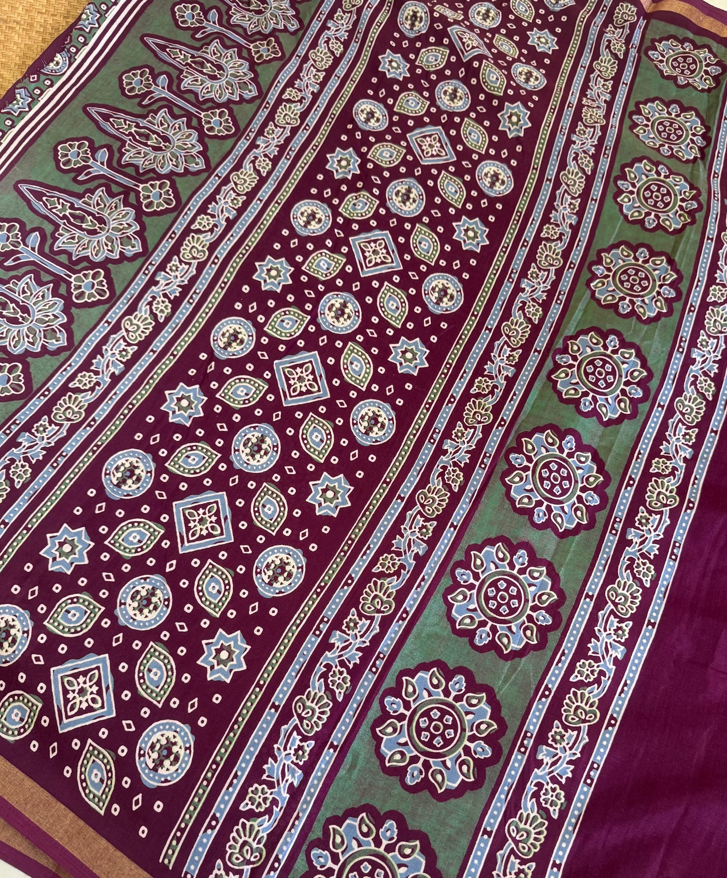 Printed Semi Dola Silk Sarees with Ajrak Pallu| DSM125