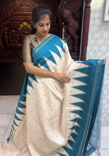 Art Tussar Silk Sarees With Temple Border | DSM120