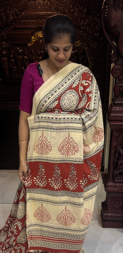 Handblock Print MulMul Cotton Sarees | DSAN001