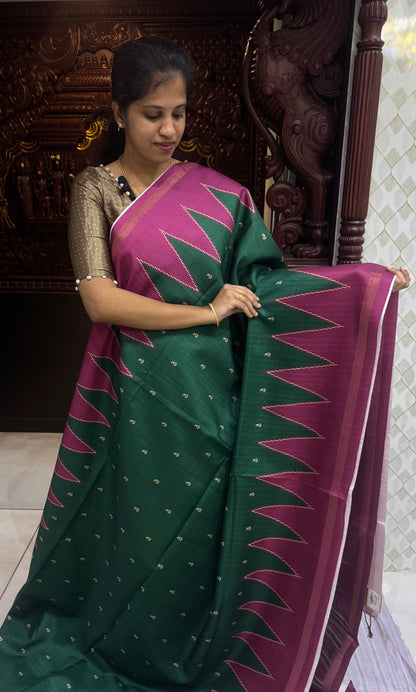 Art Tussar Silk Sarees With Temple Border | DSM120