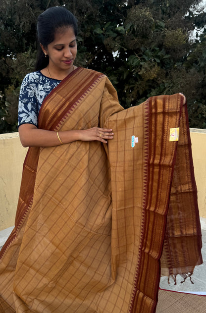 Handloom Kanchi Cotton Saree with Kattam Butta| DSAF003