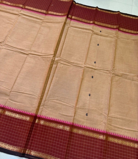 Handloom Kanchi Cotton Saree Checks Border| DSAE009