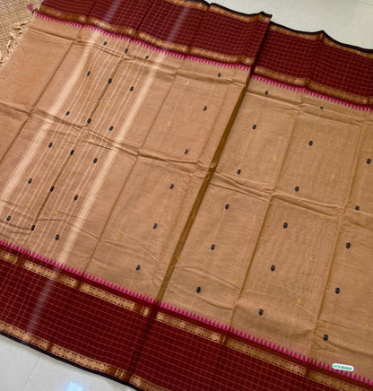 Handloom Kanchi Cotton Saree Checks Border| DSAE009