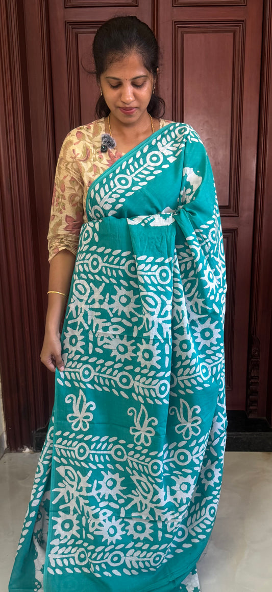 Handblock Print MulMul Cotton Sarees | DSAN002