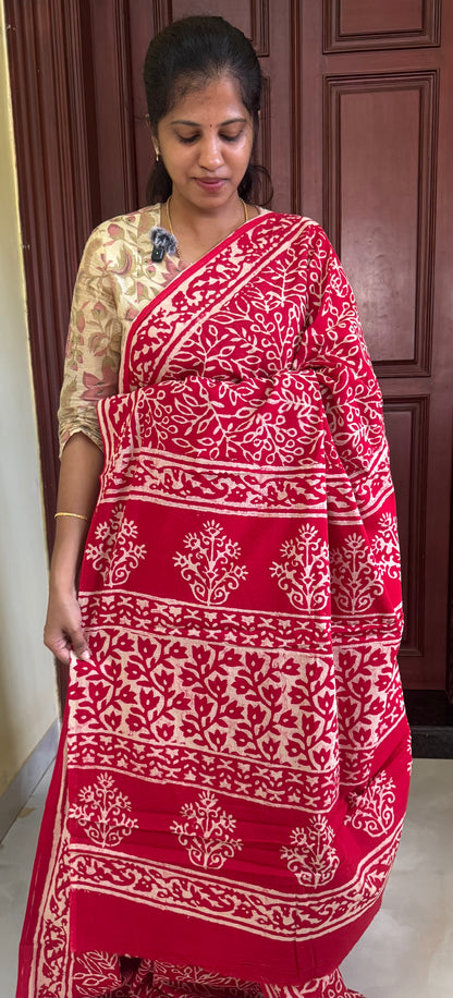 Handblock Print MulMul Cotton Sarees | DSAN002