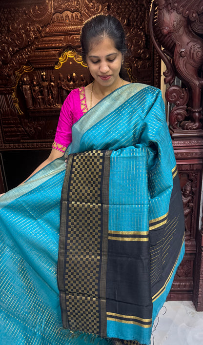 Semi Raw Silk Sarees with Checks Border 1905| DSAD029