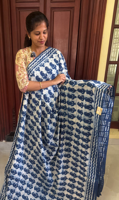 Handblock Print MulMul Cotton Sarees | DSAN002