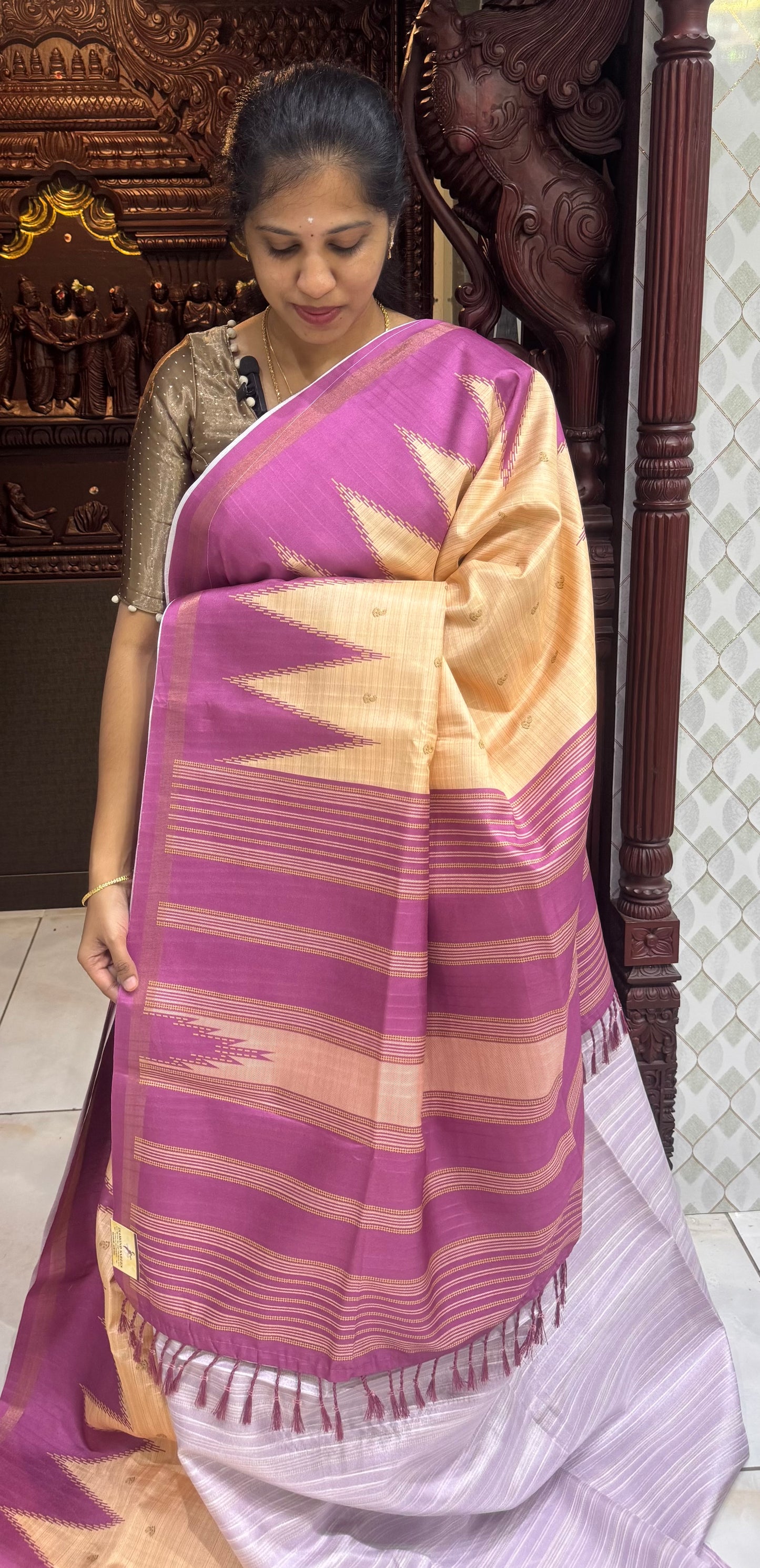 Art Tussar Silk Sarees With Temple Border | DSM120