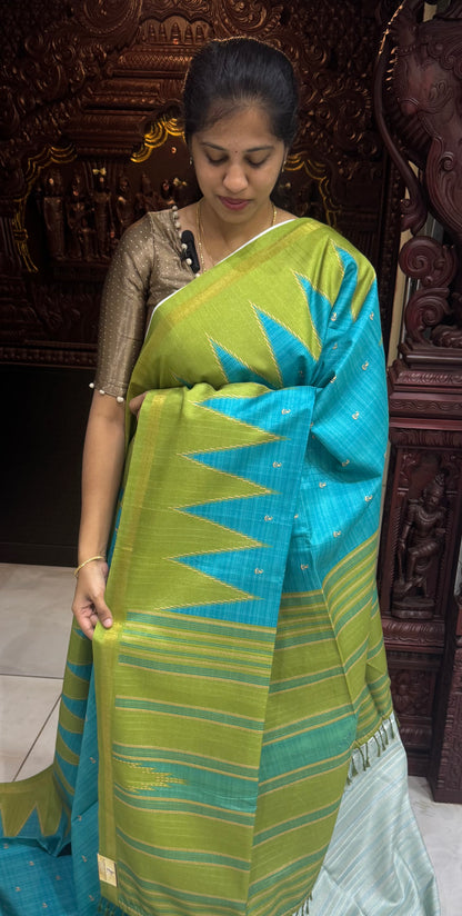 Art Tussar Silk Sarees With Temple Border | DSM120