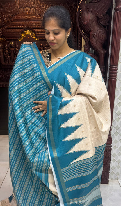 Art Tussar Silk Sarees With Temple Border | DSM120
