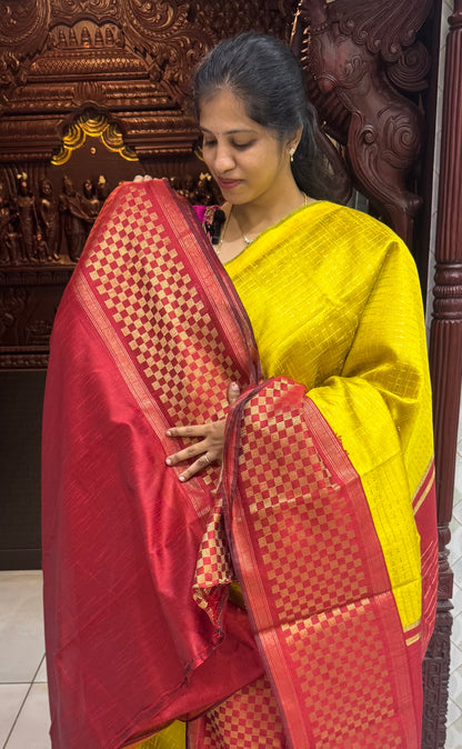 Semi Raw Silk Sarees with Checks Border 1905| DSAD029