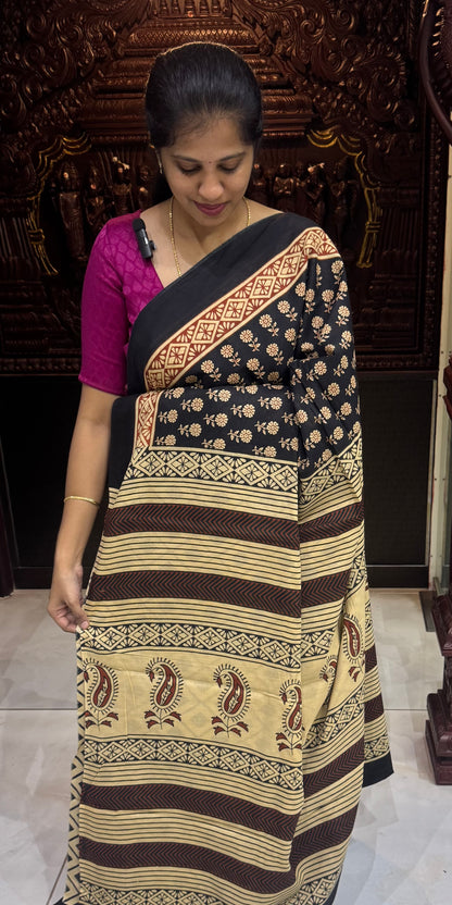 Handblock Print MulMul Cotton Sarees | DSAN001