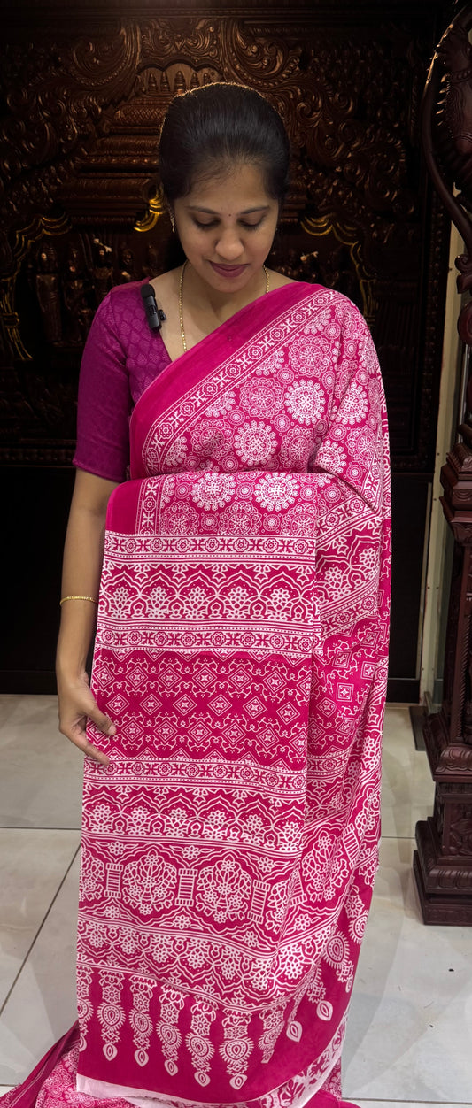 Handblock Print MulMul Cotton Sarees | DSAN001