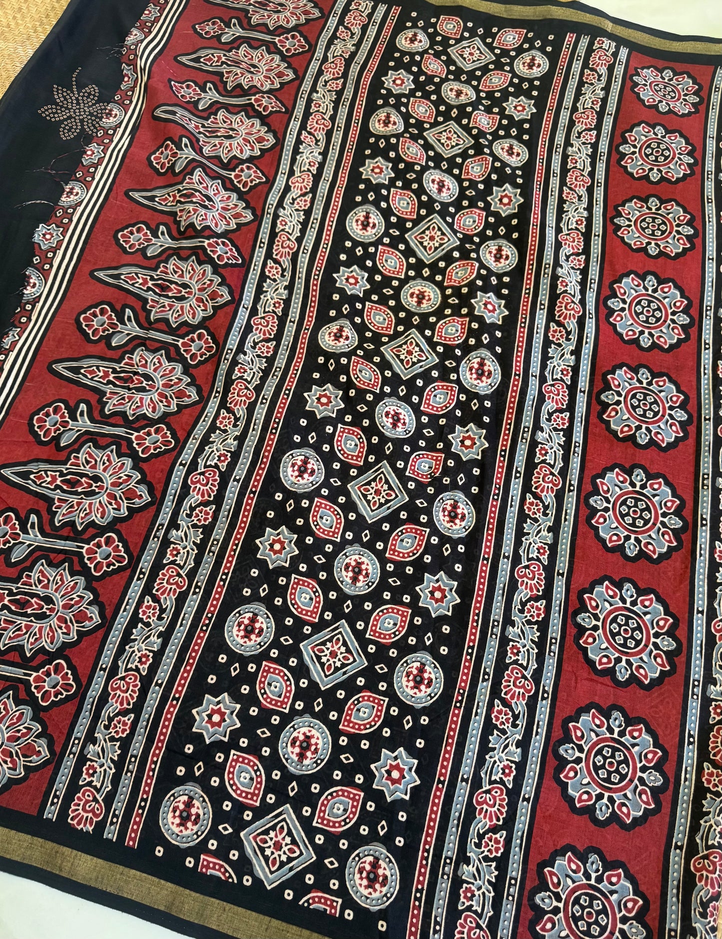 Printed Semi Dola Silk Sarees with Ajrak Pallu| DSM125