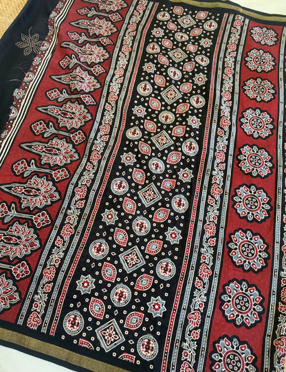 Printed Semi Dola Silk Sarees with Ajrak Pallu| DSM125