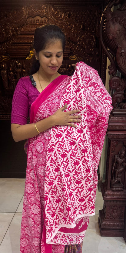 Handblock Print MulMul Cotton Sarees | DSAN001