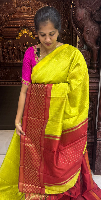 Semi Raw Silk Sarees with Checks Border 1905| DSAD029