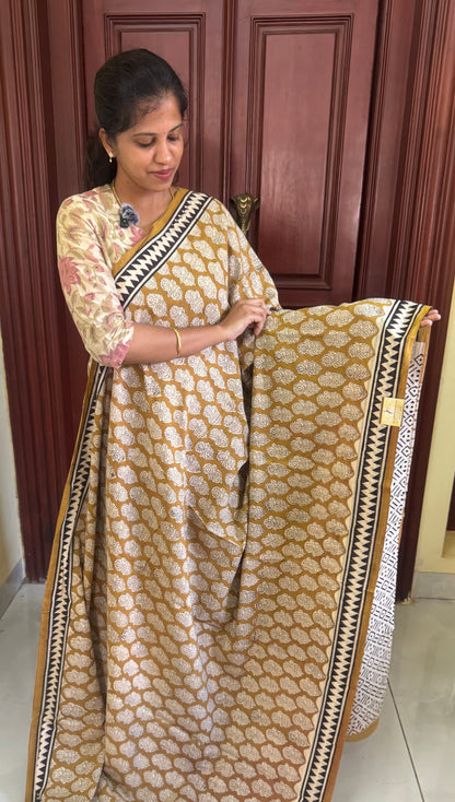 Handblock Print MulMul Cotton Sarees | DSAN002