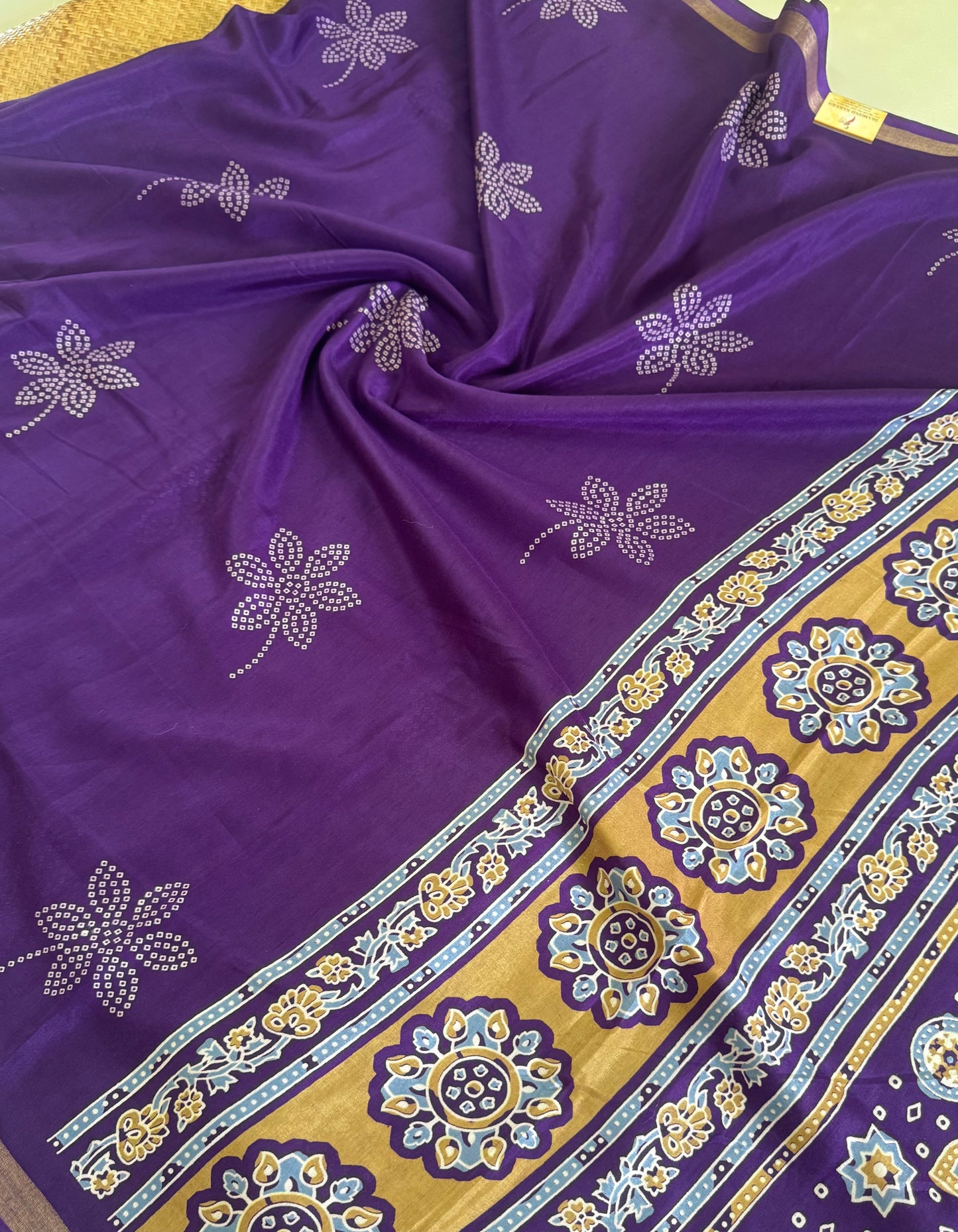 Printed Semi Dola Silk Sarees with Ajrak Pallu| DSM125