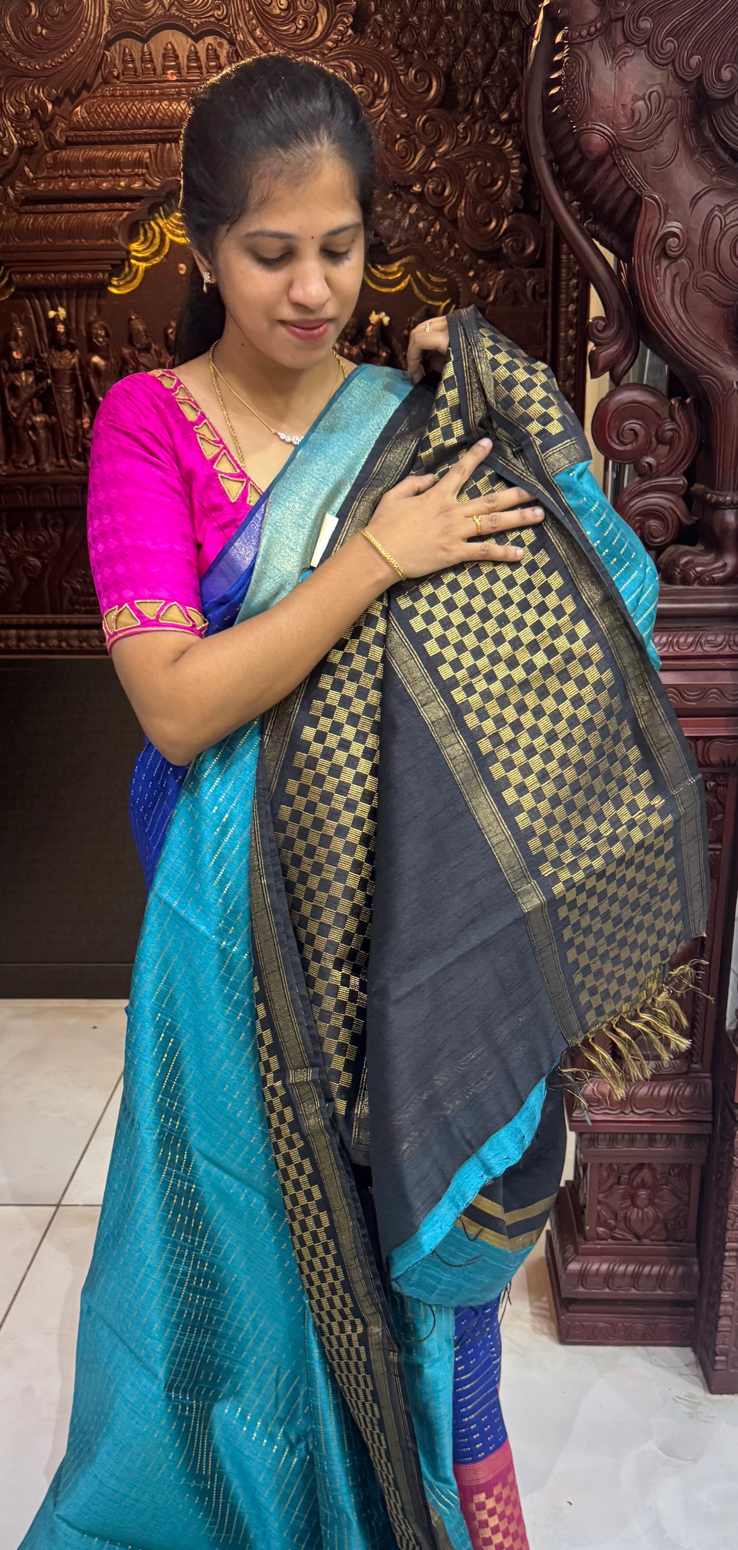 Semi Raw Silk Sarees with Checks Border 1905| DSAD029