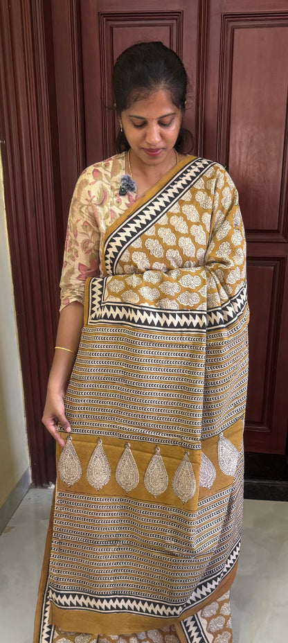 Handblock Print MulMul Cotton Sarees | DSAN002