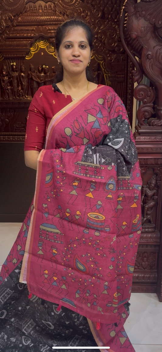 Fancy Linen Cotton Sarees | DSAD026