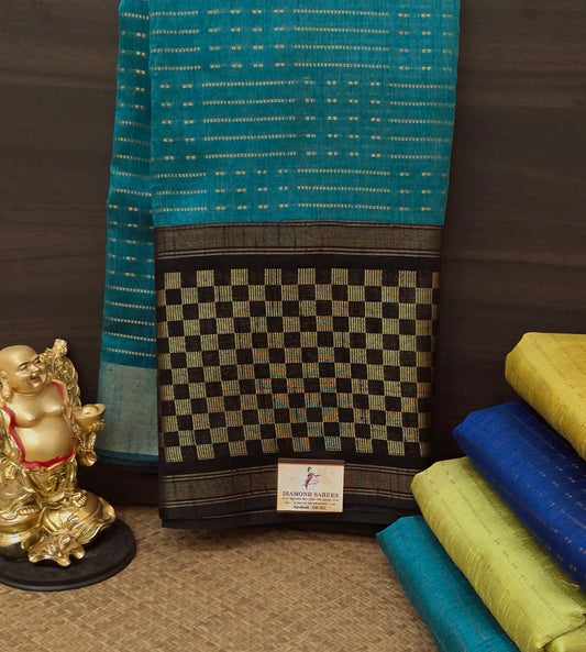 Semi Raw Silk Sarees with Checks Border 1905| DSAD029
