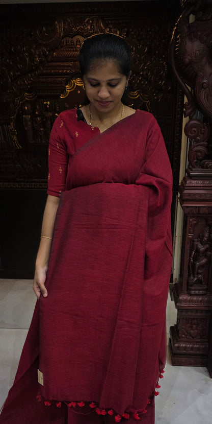 Khadi Cotton Sarees With Kalamkari Blouse | DSAD013