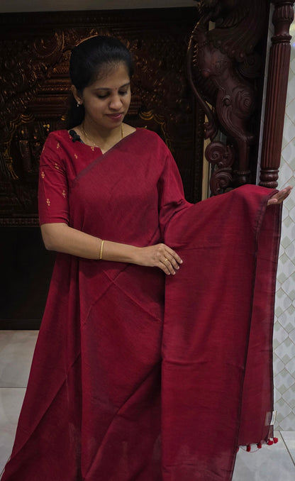 Khadi Cotton Sarees With Kalamkari Blouse | DSAD013