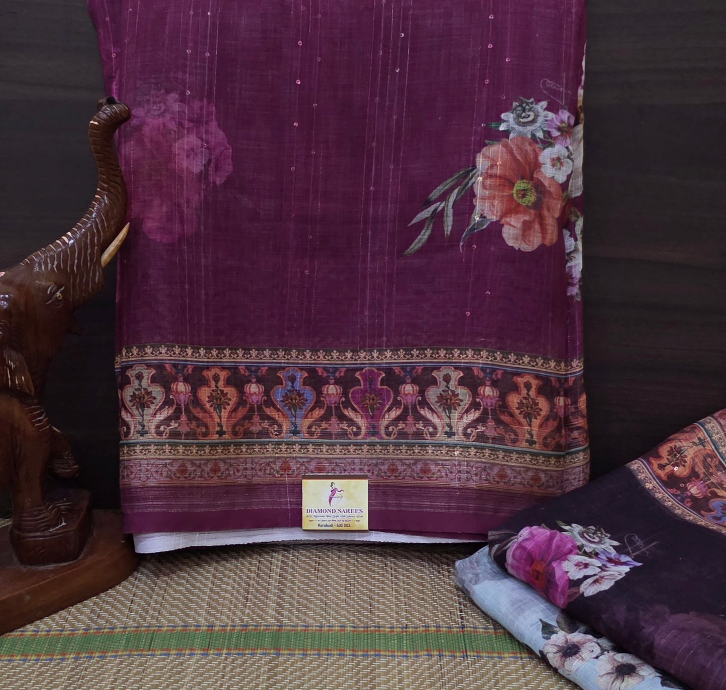 Designer Linen Sequins Sarees | DSM041