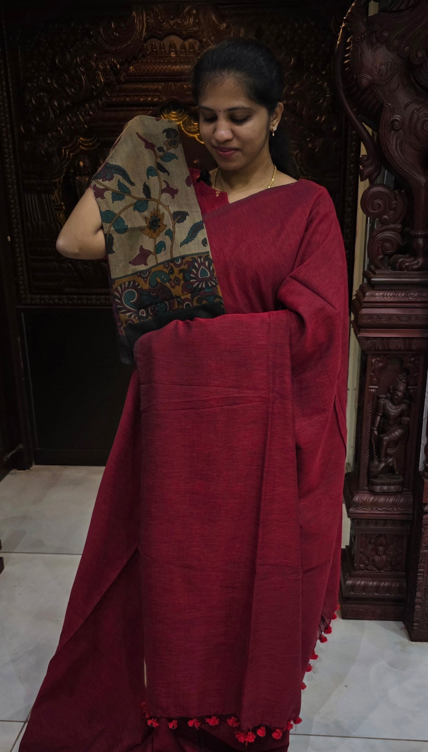 Khadi Cotton Sarees With Kalamkari Blouse | DSAD013