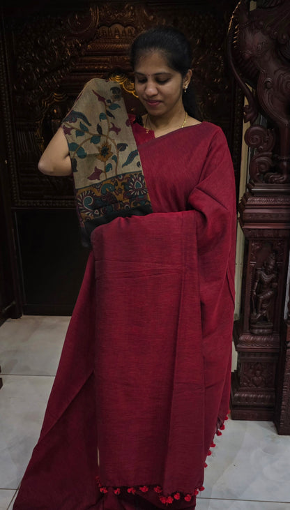 Khadi Cotton Sarees With Kalamkari Blouse | DSAD013
